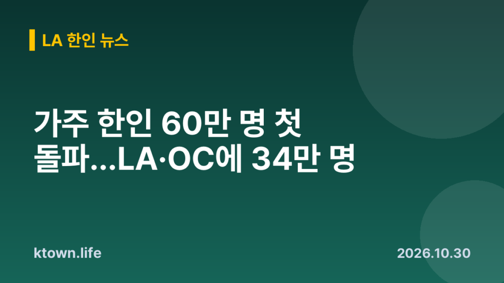 가주 한인 60만 명 첫 돌파…LA·OC에 34만 명